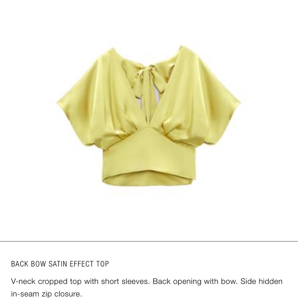 Zara Light Yellow Satin Effect Top with Bow